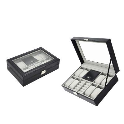 Custom wholesale high quality PU leather watch jewelry boxes    black Watch Boxes   