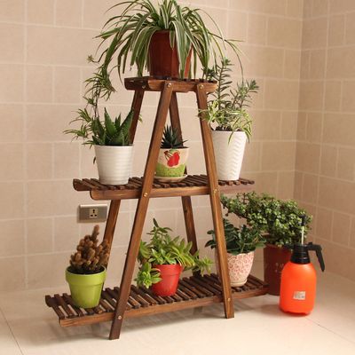 Durable triangle wooden flower shelf 3 tier green plant stand display shelf FS015