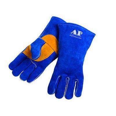 Blue Palm & Cuff Patched Leather Welding Gloves