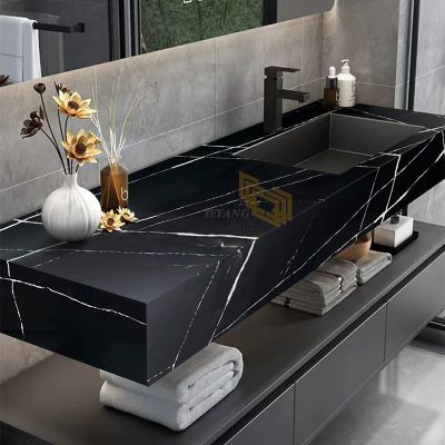 Black Quartz Countertops for Bathroom Vanity Top Quartz Supplier B4055