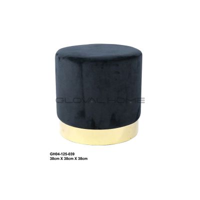 velvet fabric round ottoman stool with gold metal base