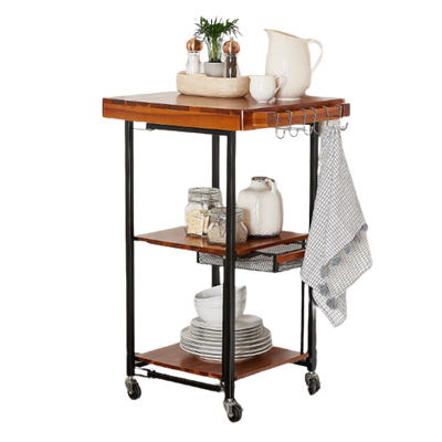 Nawoo Multi-Function Kitchen Cart With Solid Acacia Top & Shelves