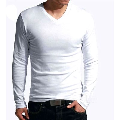 Custom Casual Streetwear Printed Logo Men 100% Cotton Round Neck White Long Sleeve Shirts