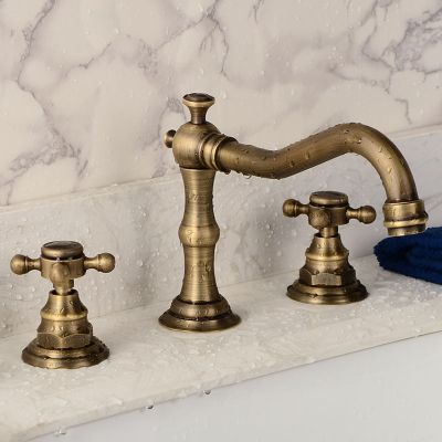Modern Style Brass Waterfall Bathroom Sink Faucet,Electroplated Finish Dual Handle Three Hole Bath T