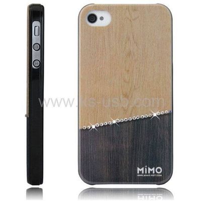 MiMO Series Crude Wood Style Handmade Diamond Encrusted Plastic Case for iPhone 4 & 4S