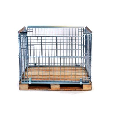 stacking collapsible folded steel wire mesh pallet cage with wooden