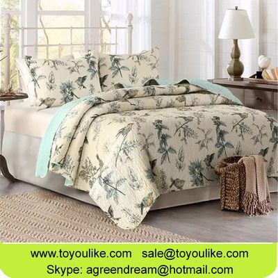 American Pastoral Flower Bird Printed Summer Quilt Cover Bedding Sets Pure Cotton Blanket Bedspreads