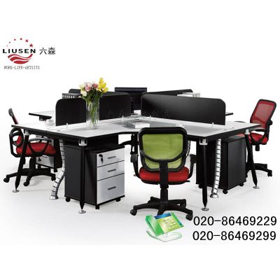 Hot Sale 4 Cross Seaters Black, Elegant and Environmental Protection Office Workstation (LS-0013)