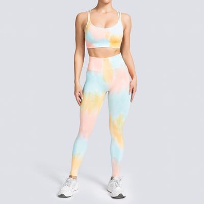 Seamless Knit Tie Dye Yoga Suit Amazon Sportswear Wholesale