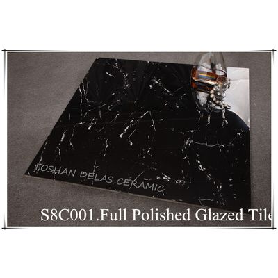 S8C001 Inkjet Black Glitter Vitrified Glazed Marble Floor Hotel Tile