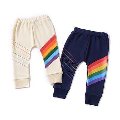 Fashion rainbow printed kids trousers cotton kids pants