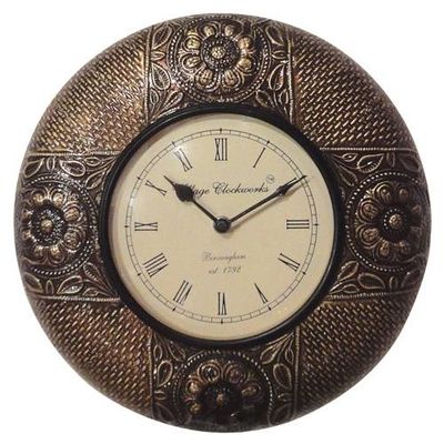Brass Wooden Antique Wall Clock-12inch (Floral) (AR-18)