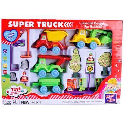 Cartoon Engineering Truck Set in 4 Designs with 10 kinds of accessories set
