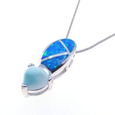 925 sterling silver larimar with blue opal necklace pendants for women