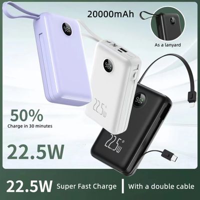 PD22.5W Super Fast Charge LCD Powerbanks 20000mAh with built in cables