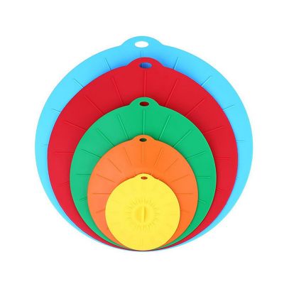 Silicone Suction Lids - Set of 5 Colorful Food Covers - Microwave Safe BPA Free Mugs Pots Bowls Lid