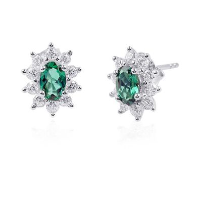 Fashion Jewelry 4x6mm Lab Emerald Stud Earring 925 Sterling Silver Statement Earrings For Women