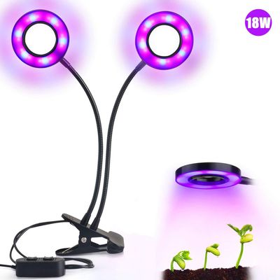 18W 36 LED Dual Head Grow Light Clip On Adjustable for Greenhouse Indoor Plants Vegetables Flowers