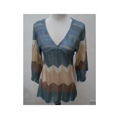 Deep V neck zigzag knit silk knitwear for summer
