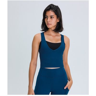 Reversible Crop Workout Tank Tops for Women Ribbed Athletic Sleeveless Shirt for Sport Yoga Running