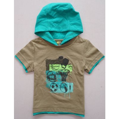 kids new design hooded t shirt with flocking print