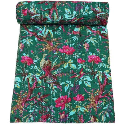 Handmade Bird Kantha Quilt Bedcover
