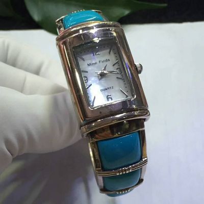 Wholesale fashion watches wristwatches for women inlayed with turquoise beads and 925sterling silver