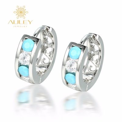 Blue zirconia stone 925 silver women fashion design clip on elegant earrings
