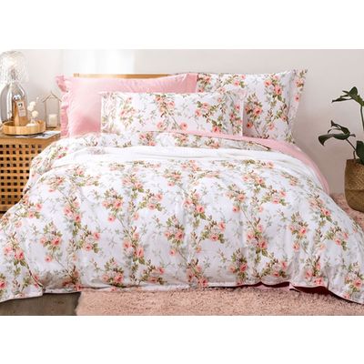 Fuanna Beauty 4 Pieces Set Cotton Printed Queen Duvet Cover and Pillow Shams and flat sheet pink