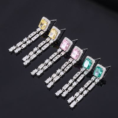 Radiant Cut Created Birthstone Jewelry 925 Sterling Silver Simulated Gemstone Dangle Earrings
