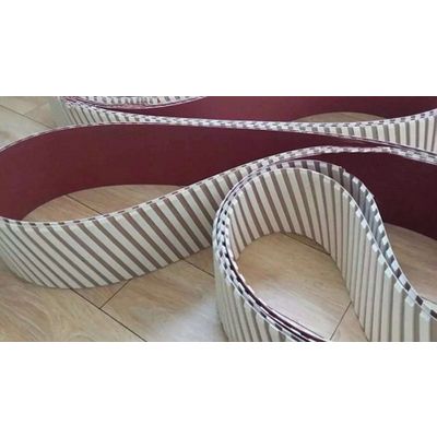Qing Dao Jinwen-graphite coated canvas,pressure segmented belts,wide  segmented pressure belts,pressure chevron belts,graphite sliding  liners,sponge wheel