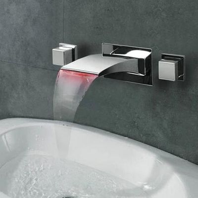 New LED Waterfall Three-pieces Wall Mounted Bathroom Sink Tap T1065