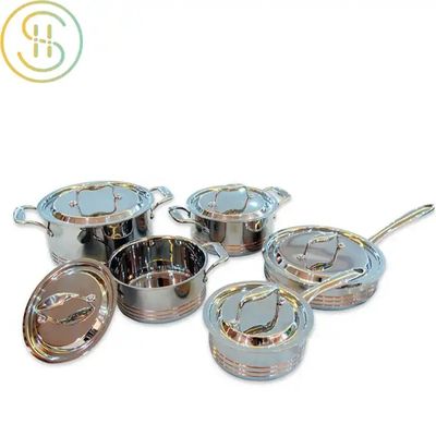 Luxury kitchen 10 pieces stainless steel five-layer copper kitchenware milk pan frying pan steamer s