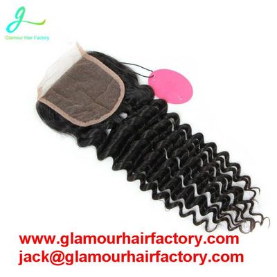 Deep Wave Lace Closure Brazilian Virgin Human Hair Top Lace Closure Bleached Knots Free Middle 3 Par