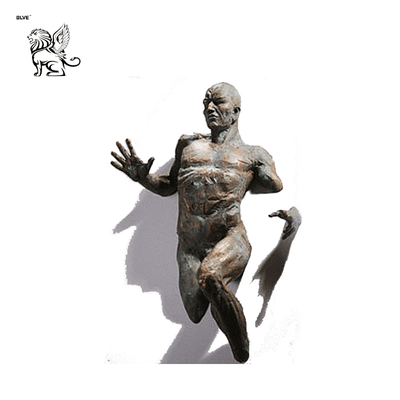 abstract hot sale life size 3D wall statue bronze running man sculptur