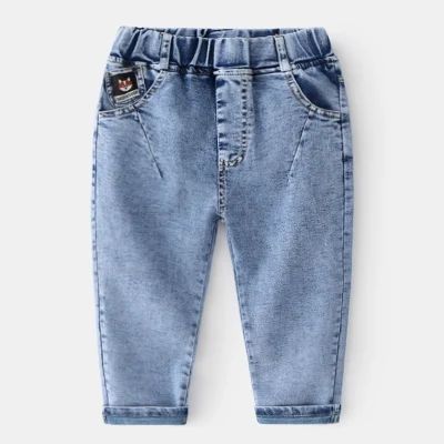 Custom Best Cotton Fabric Kids Jeans Pants Loose Fashion Outfit Solid Color Warm Children Trousers