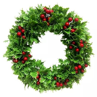 Spruce Wreath with Silver Bristles Cones Red Berries Warm White LED Lights with Timer Christmas Wrea