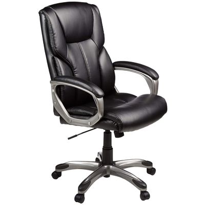 AmazonBasics High-Back Executive Swivel Office Computer Desk Chair - Black with Pewter Finish