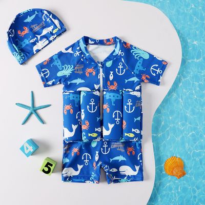 Kids Children Chest Zip Swimsuit Girl Buoyancy Suit Boy One Piece Shorty Suit Swimwear Beachwear