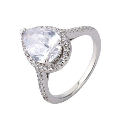 Classic Design 925 Sterling Silver Drop Water Ring Zircon Gemstone Wedding Rings