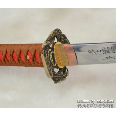 Hand Forged Serpent & Dragon Samurai Sword Engraving Full Tang High Carbon Steel Blade Authentic Jap
