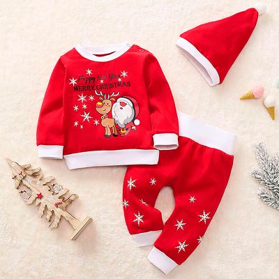 Cute Santa Printing Christmas Newborn Baby Girls Boys Clothing Set