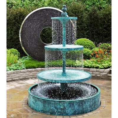 Steel 4-Tier Waterfall Large Yard Fountain with LED Light DZM-1416