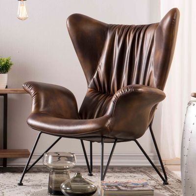 Industrial style living room chair pu leather leisure chair metal base recliner chair