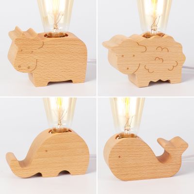 Nordic solid wood animal modeling lamp decoration table lamp vintage tungsten light bulb creative be