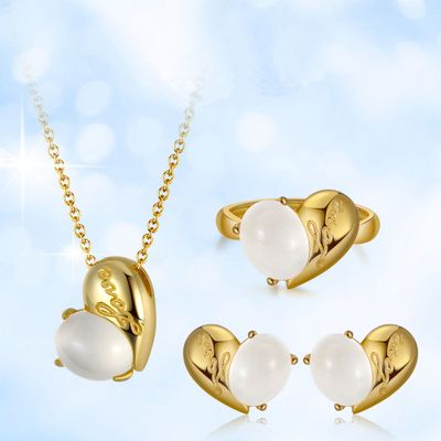 925 Sterling Silver Moonstone Heart Pendant Necklace Natrural Gemstone Jewelry Set