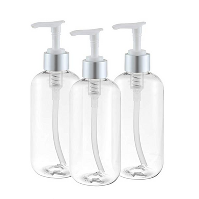 8 Oz Empty Plastic Shampoo Pump Bottles with Silver Pump Dispenser