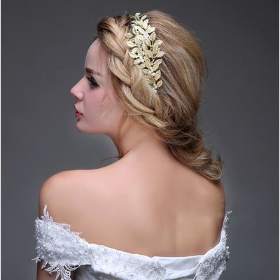 Golden Plated Hair Accessories Wedding Tiara Headband Leaves Tiara Crown for Bride