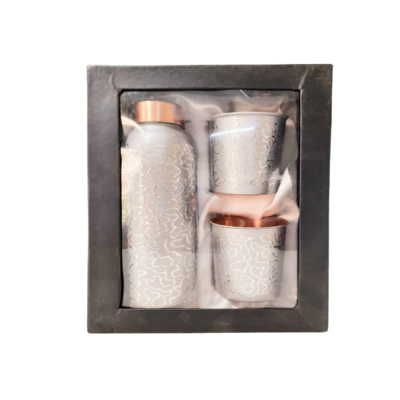 Copper Bottle Set with 2 Glass (Royal Silver) In a Gift Box