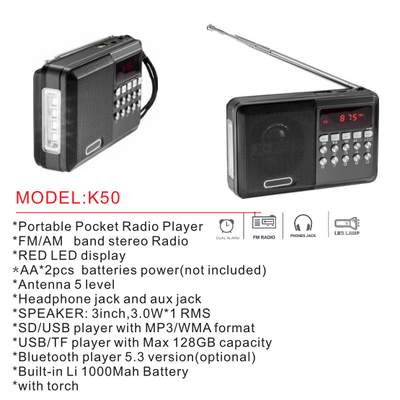K50 Portable Pocket Radio Player